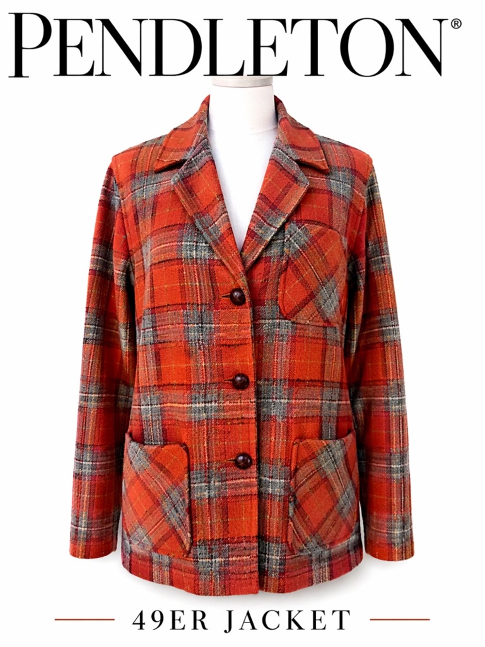 Pendleton 49er Wool Jacket Brick Multi Plaid Petite M
